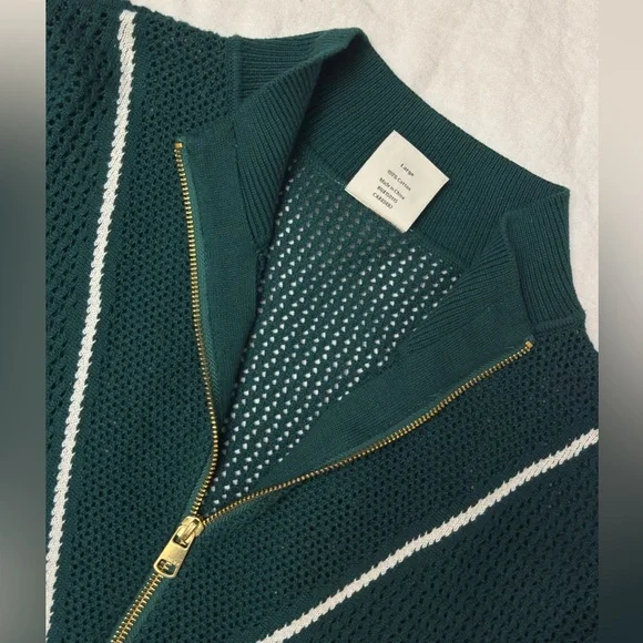 Varley Green Half-Zip Textured Sweater with White Trim - Picture 7 of 9